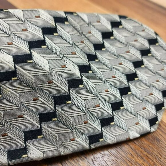 Roberto Villini Collezione Neck Tie Brown Black Tan 100% Silk Handmade 80s Vibes - Picture 7 of 8